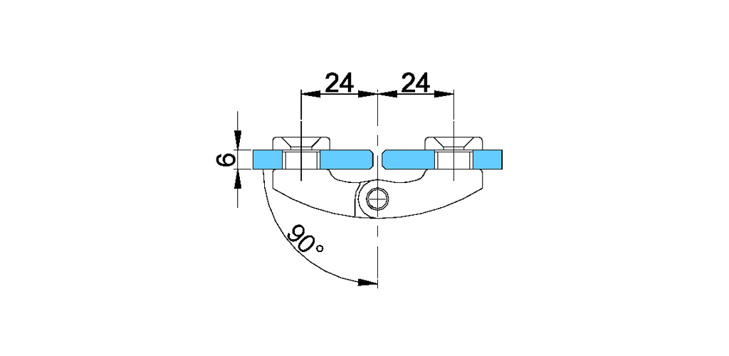 technische Zeichnung glastür scharnier für dusche mit außenöffnung 90° ART. B1 boston-serie