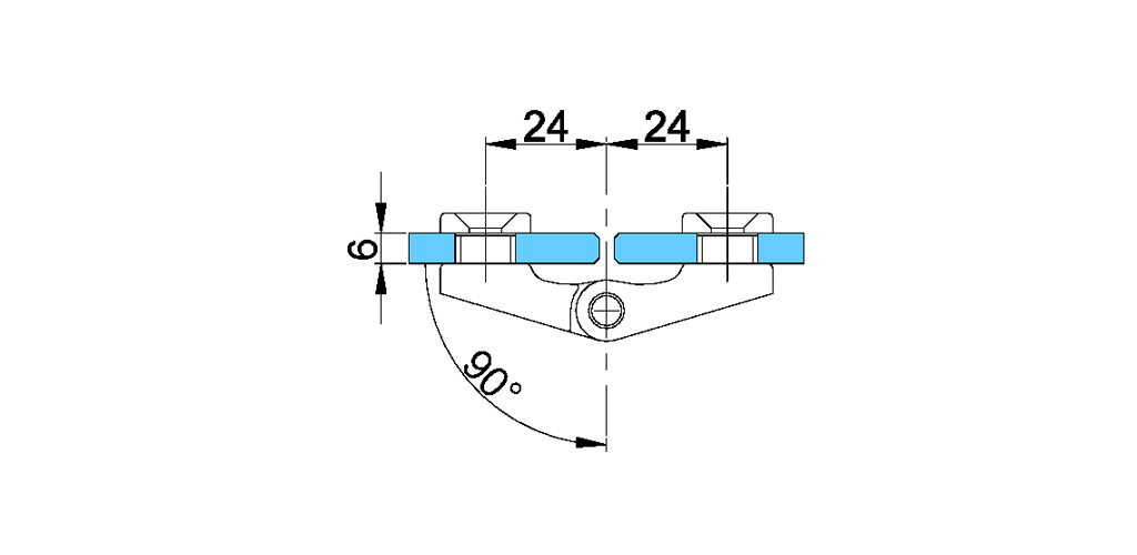 technische Zeichnung glastür scharnier für dusche mit außenöffnung 90° ART. B2 boston-serie